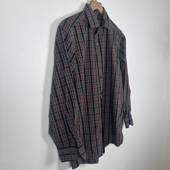 Club Room Mens Performance Regular Fit Long Sleeve Red/Black Plaid Shirt 15.5 - Picture 3 of 8